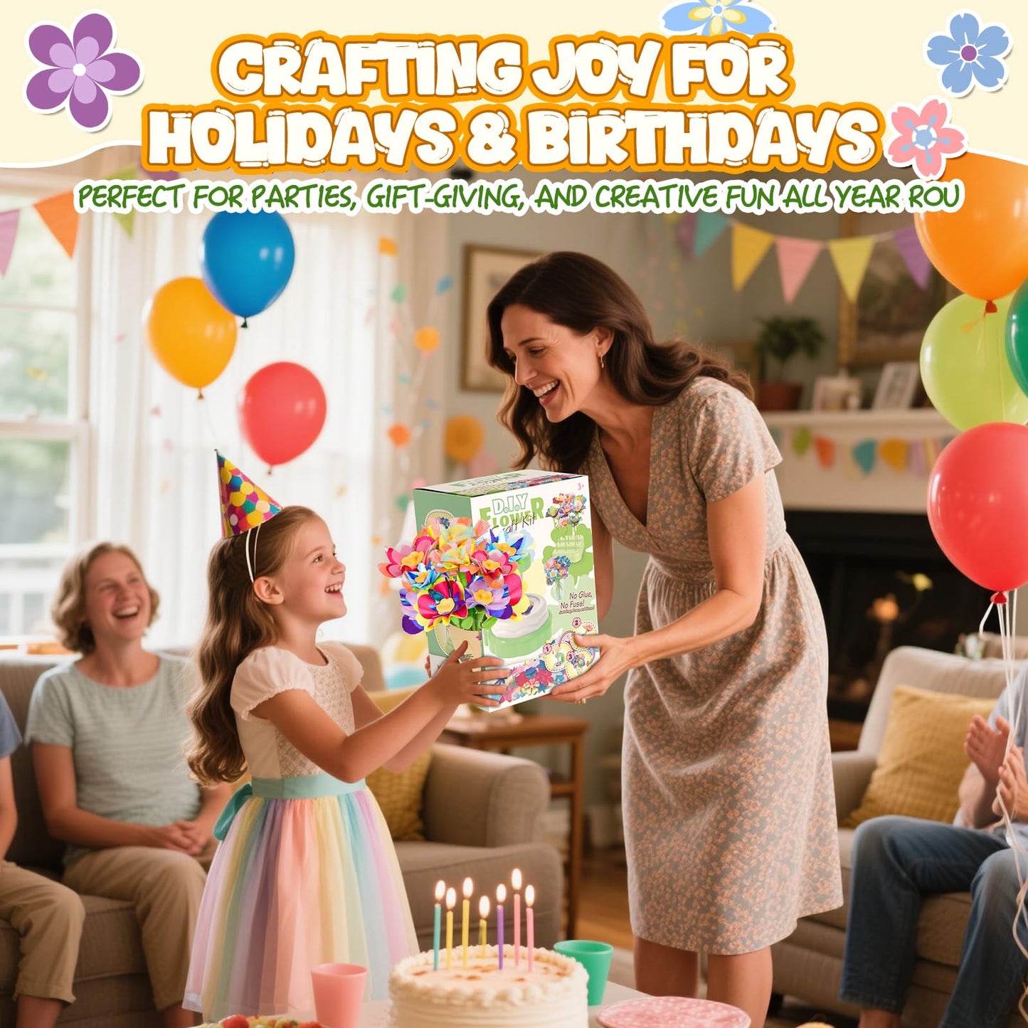 Art Flower Bouquet Craft Kit, DIY Arts & Crafts Flower Toy for Kids, Build Your Own Bouquet, Creative Educational Gift for Toddlers Kids, Christmas Birthday Gift for 4 5 6 7 8+ Year Old Girls and Boys