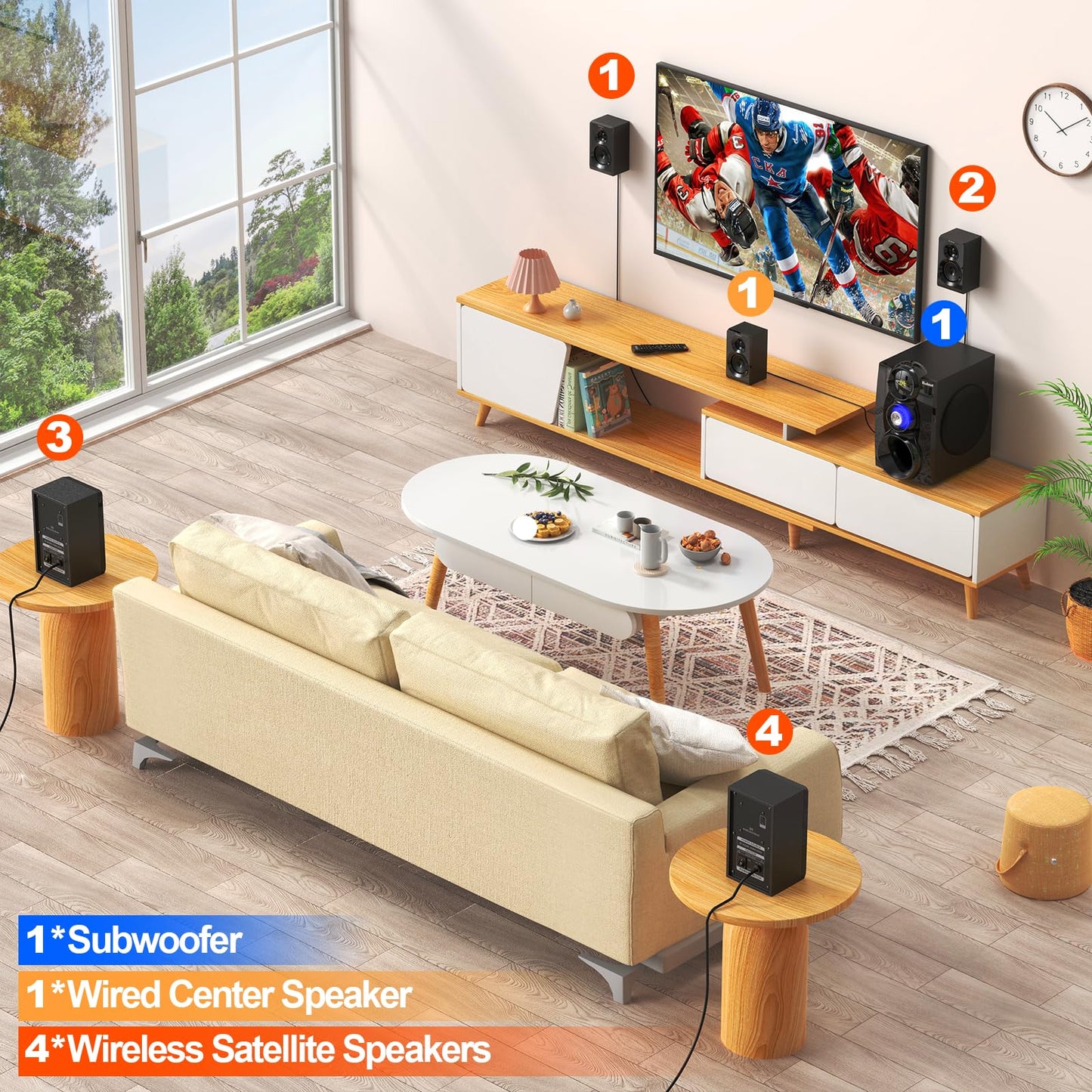 Bobtot Wireless Surround Sound System Home Theater System, 1000W Surround Speakers 8" Subwoofer 5.1/2.1 Channel Deep Bass with ARC Optical Bluetooth Karaoke Input