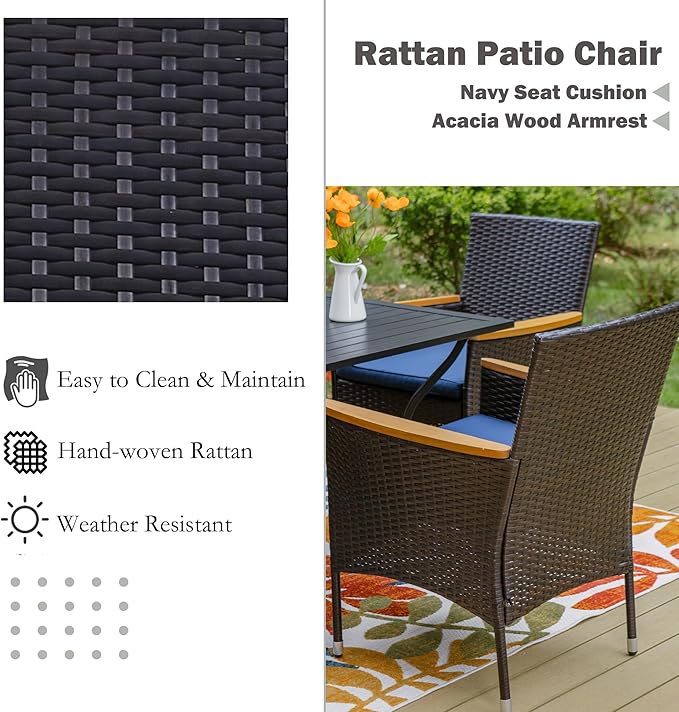 Sophia & William Rattan Patio Chairs Set of 2, 2 Pcs Wicker Outdoor Dining Chairs with Seat Cushions & Wood Armrest