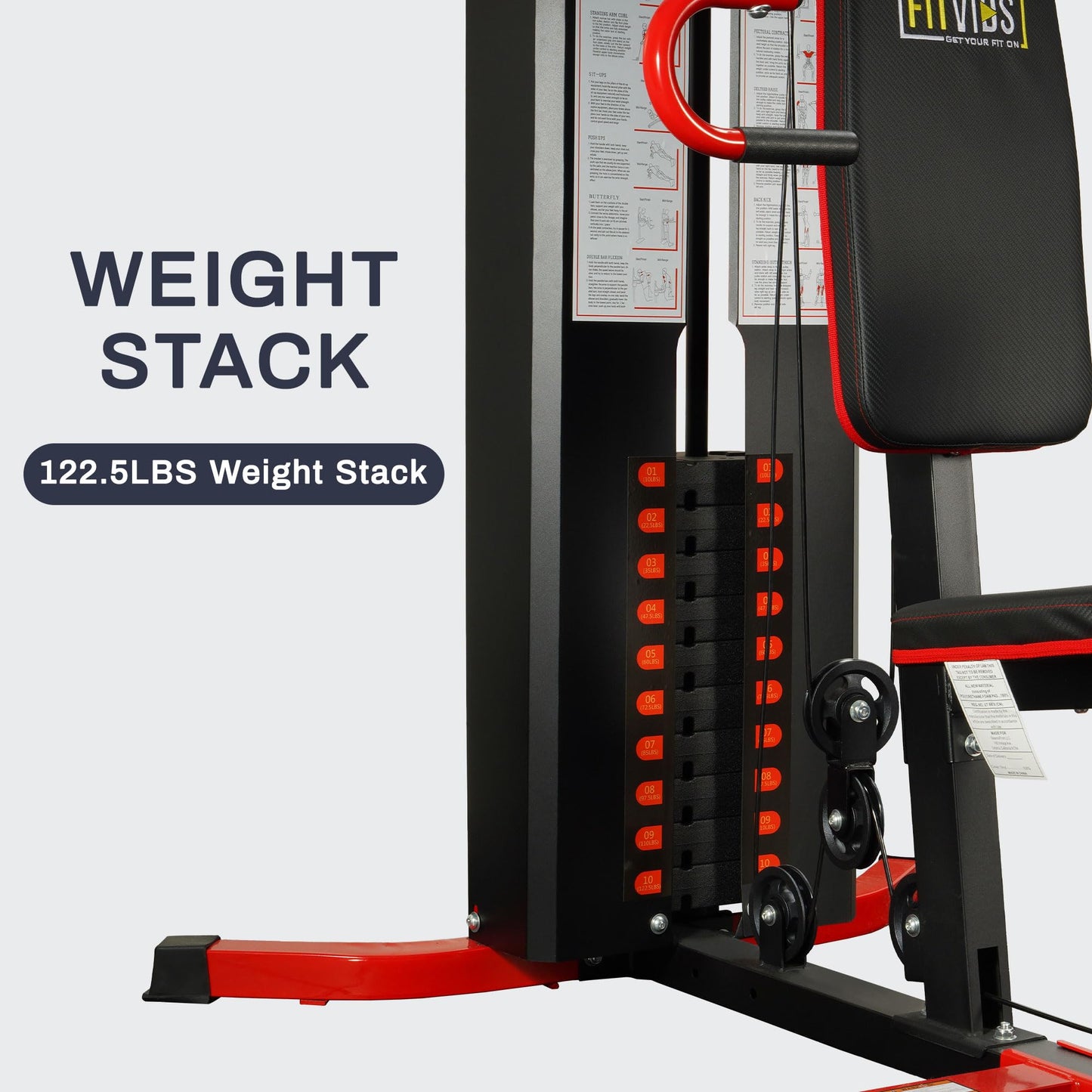 Fitvids Multifunctional Home Gym Equipment with 122.5 lbs Weight Stack, Full Body Workout Weight Machine Strength Training Exercise Equipment with Pulley System & Leg Press, All-in-One Workout Station