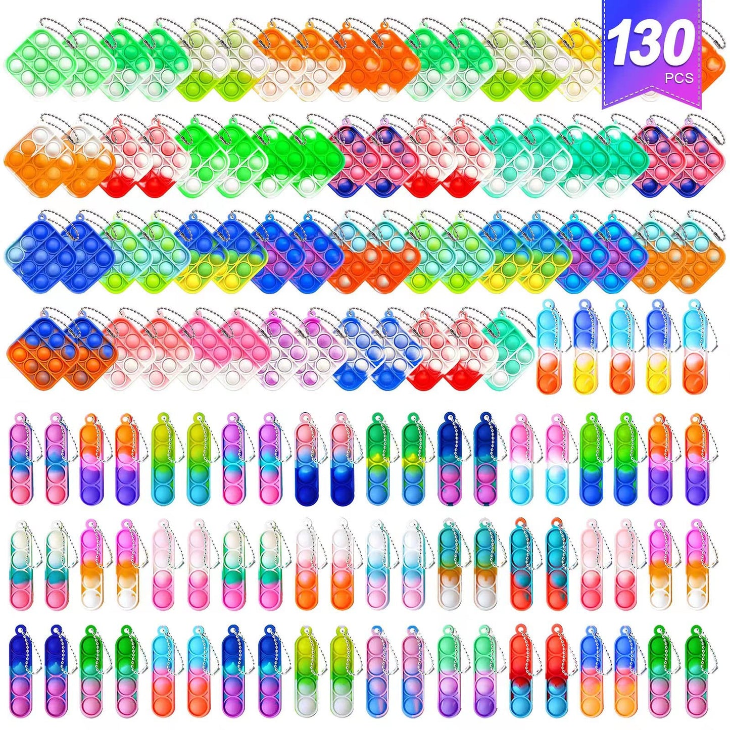 amicbng 130 Pcs Pop Keychain Party Favors ,Mini Pop Keychain It Fidget Toy Bulk Stocking Pinata Stuffers Birthday Carnival Treasure Classroom Prizes Toddler Toys Fidget Pack Stress Relief Toys (130)