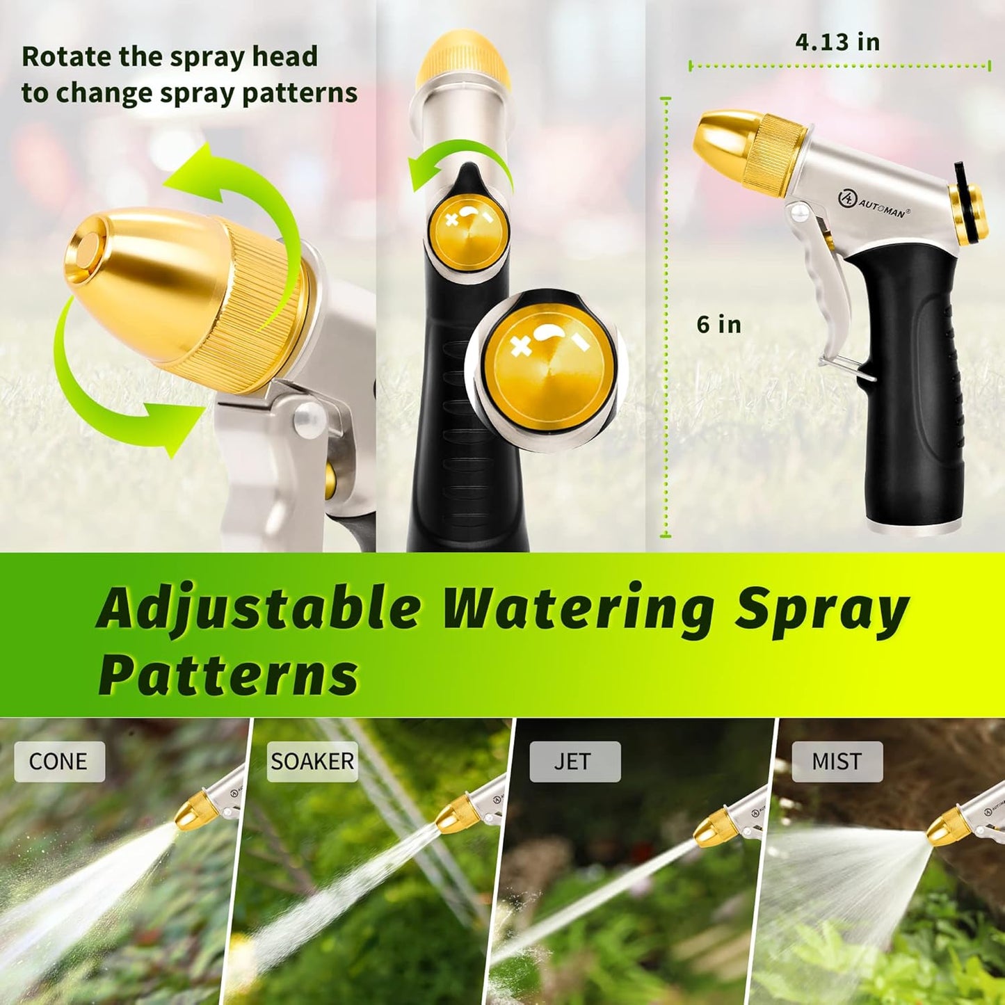 AUTOMAN Garden Hose Nozzles - High Pressure 100% Metal Hose Sprayer 2 Pack, Heavy Duty Garden Watering Nozzle Set, Powerful Garden Nozzle for Watering Plants, Window Cleaning,Washing Cars,Pets Bathing