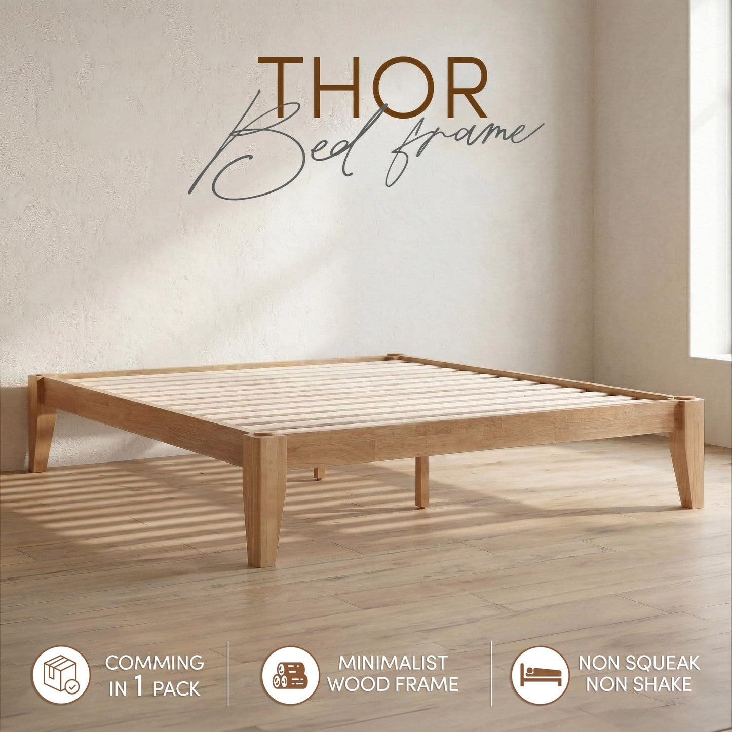 AllForWood Thor Premium Solid Wood Bed Frame Full, Japanese Joinery Bed Frame with Wood Slat Support, Platform Bed, No Box Spring Needed, Easy Assembly, Minimalist & Modern Style (Light Brown)