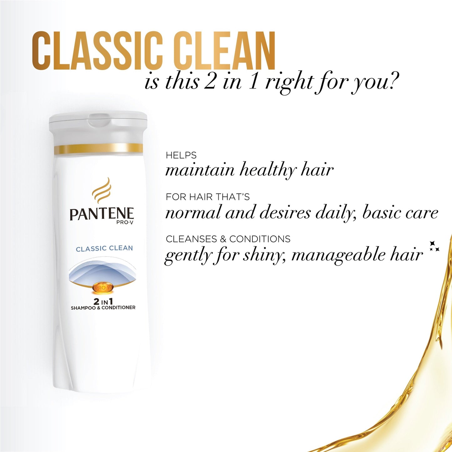 Pantene Pro-V Classic Clean Shampoo, 12.6 fl oz (Pack of 3) (Packaging May Vary)