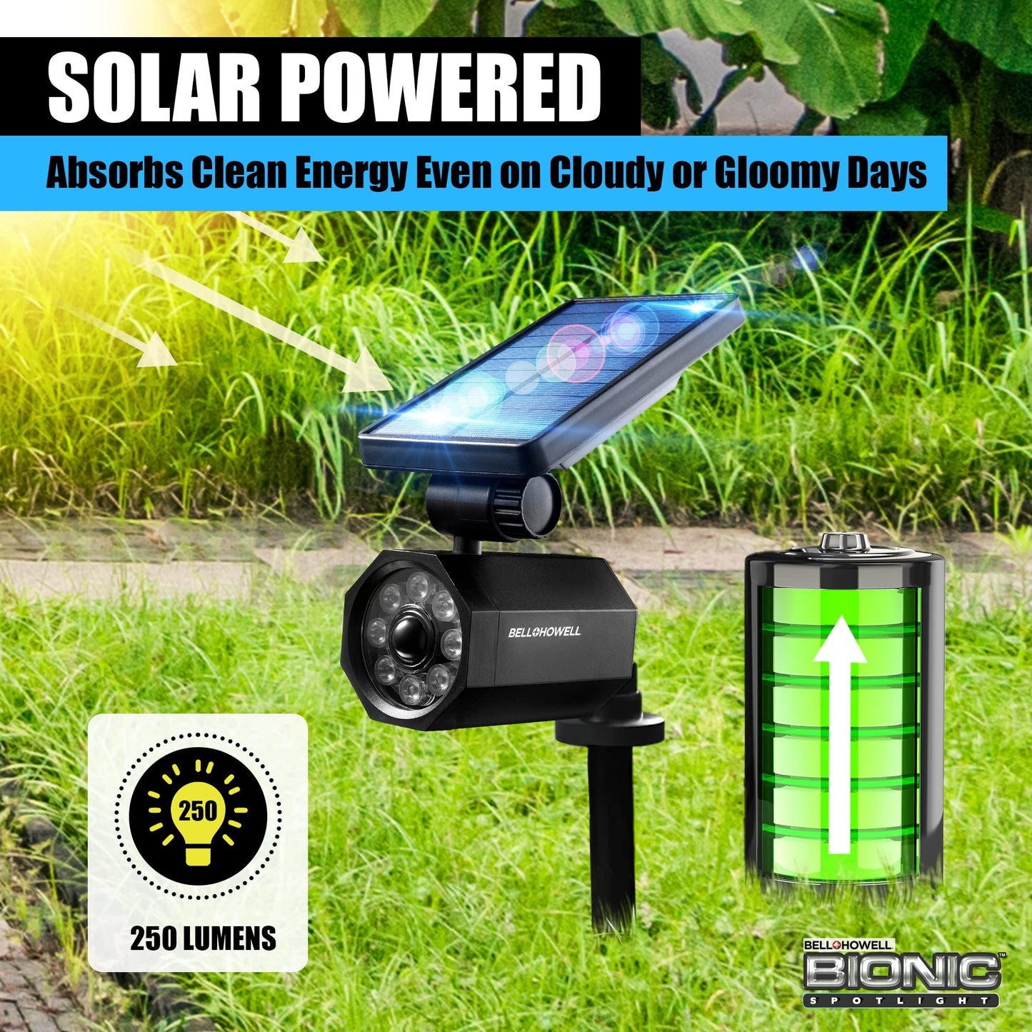Bell+Howell Bionic Spotlight Motion Solar Spot Lights Outdoor Waterproof, Landscape Lights, Outdoor Solar Yard Lights Weather Resistant, Super Bright LED Lights, for Garden, Lawn As Seen On TV