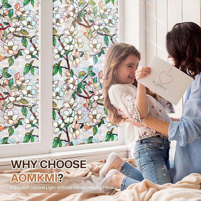 Stained Glass Window Film UV Resistant Window Privacy Film Petal Privacy Rainbow Decals Living Room Bedroom Sun Blocking Decor Removable Static Cling Stickers 17 x 39.37 Inch