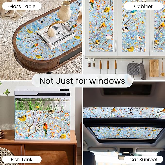 DKTIE Country Rustic Window Privacy Film Rainbow Film Decorative Window Sticker, UV2 Static Stained Glass Cling Tint for Home Heat Control Non-Adhesive (S3533, 23.6in X 78.7in)