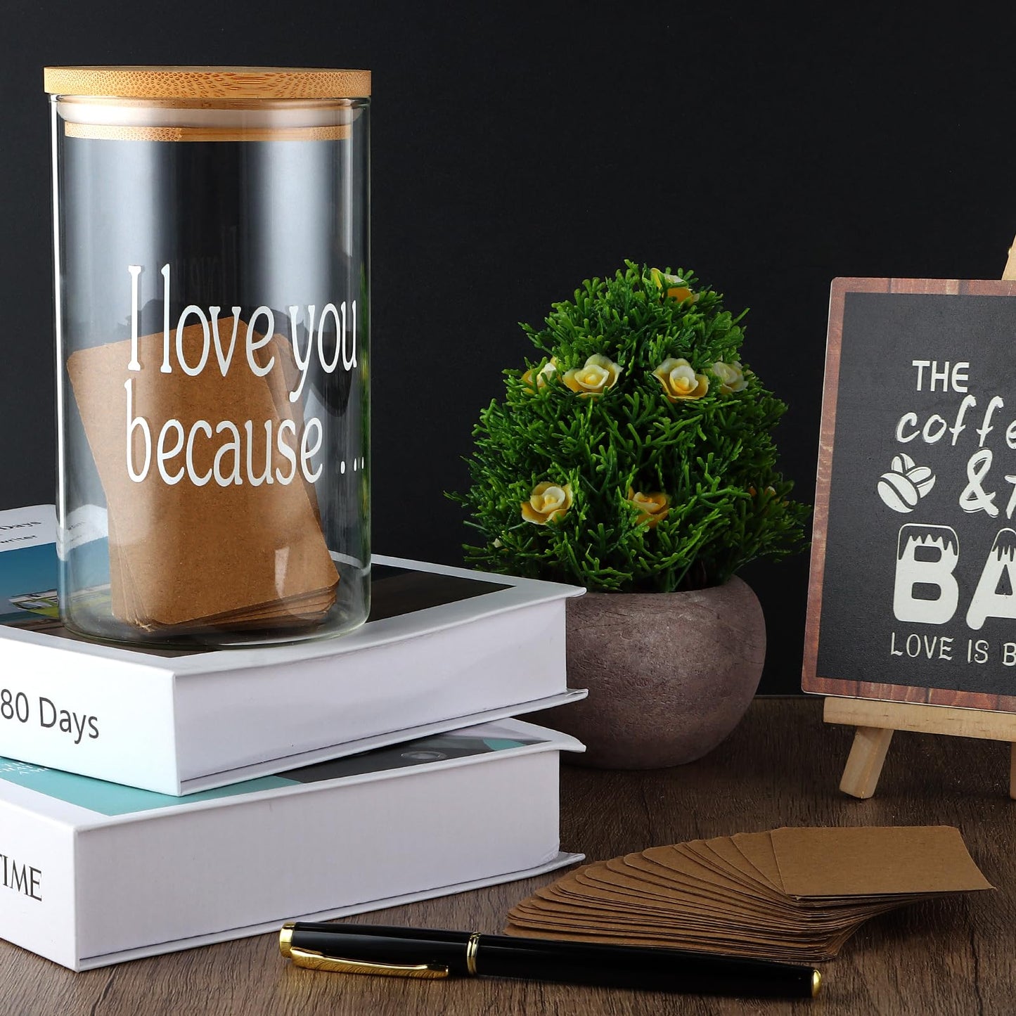 Love Notes Jar Love You Because Jar with 100 Note cards and 1 Pen, Christmas Anniversary Birthday Gifts for Boyfriend Girlfriend Wife Husband, Newlywed Gifts for the Couple
