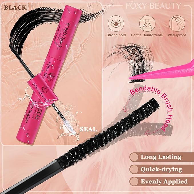 Diva Volunm Lash Clusters Kit Fluffy Eyelash Clusters 10-18mm thick DIY eyelash Extension Kit - Includes Bond & Seal, Remover, and Applicator for Salon-Quality Results.