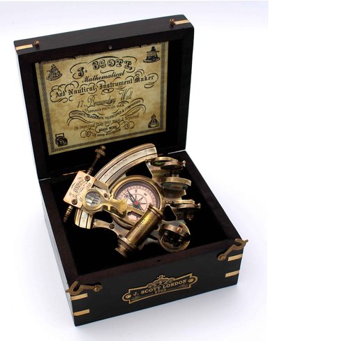 Handmade Astrolabe Brass Sextant inbuild Compass with Hardwood Box.