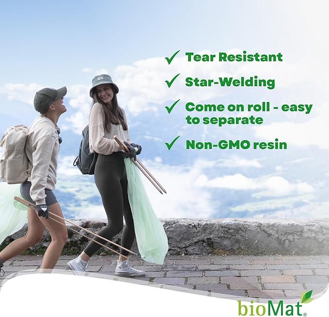 bioMat 13 Gallon Compostable Compost Liners, 50 Count, BPI ASTM D6400 and CMA Certified, Compostable Tall Kitchen Garbage Bags, Trash Bags for Food Waste