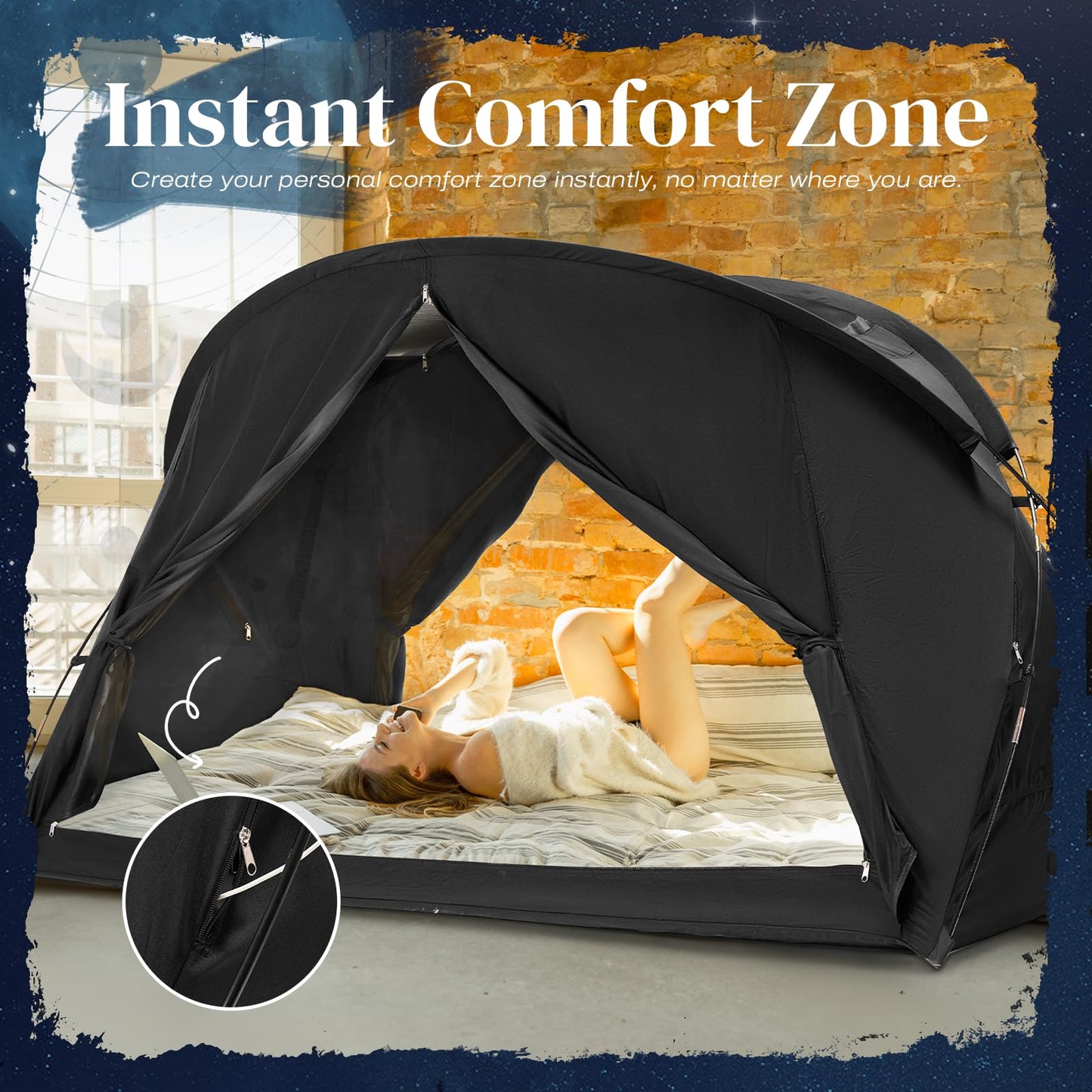 UNIHIMAL Bed Tent Canopy Full, Blackout Portable Sleep Tent Easy Setup, Breathable Mesh, Privacy Curtains for Adults, Ideal for Indoor