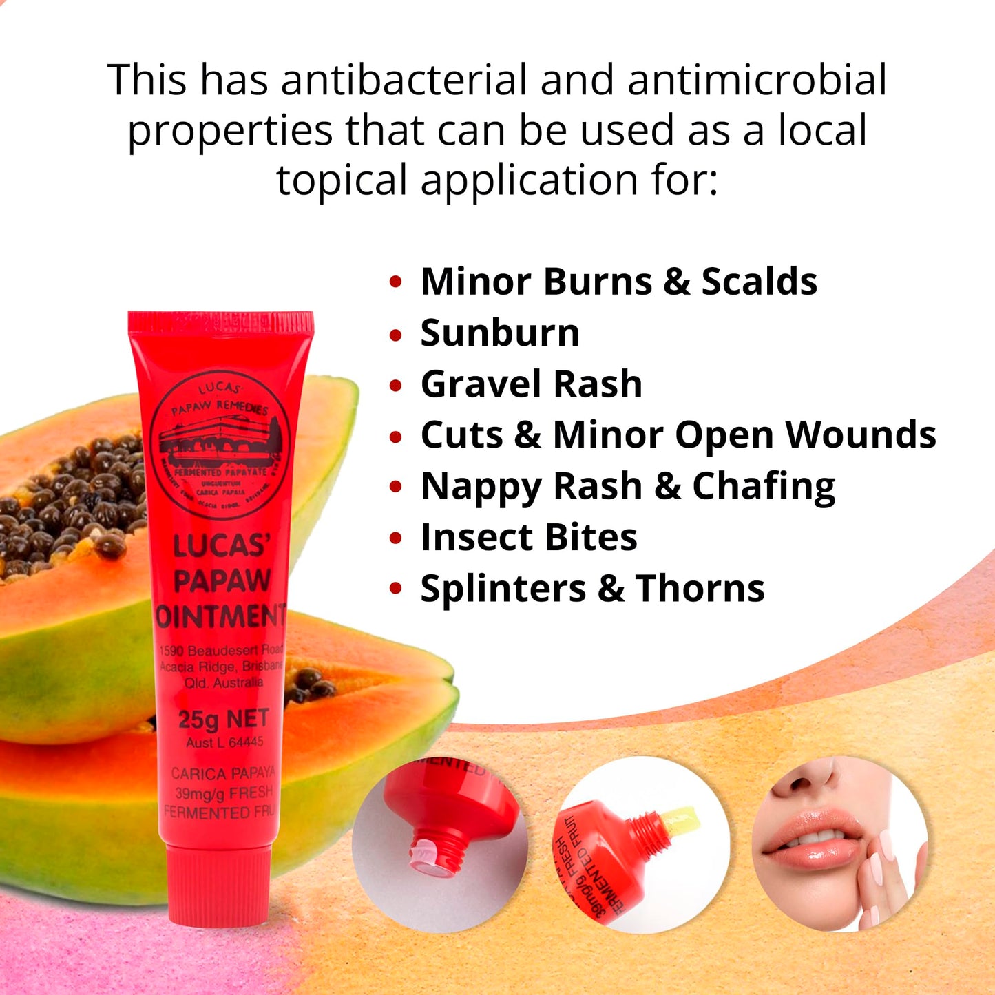Lucas Pawpaw Lip Ointment, Lucas Pawpaw Cream, Lucas Pawpaw Ointment for Lips & Dry Skin (4x25g)