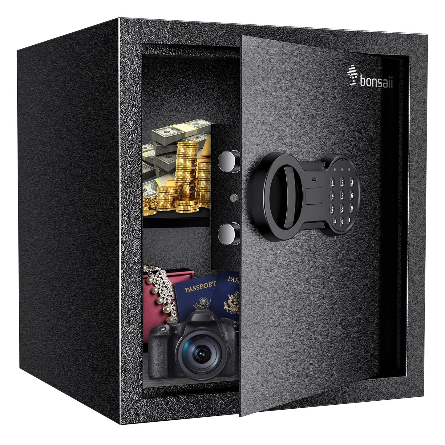 Bonsaii Steel Safe Box with Digital Keypad Lock, 1.2 Cubic Feet Security Document Safe with Removable Shelf for Home, Hotel, Office, Valuables, Money, 12.99 x 14.17 x 12.99 Inches