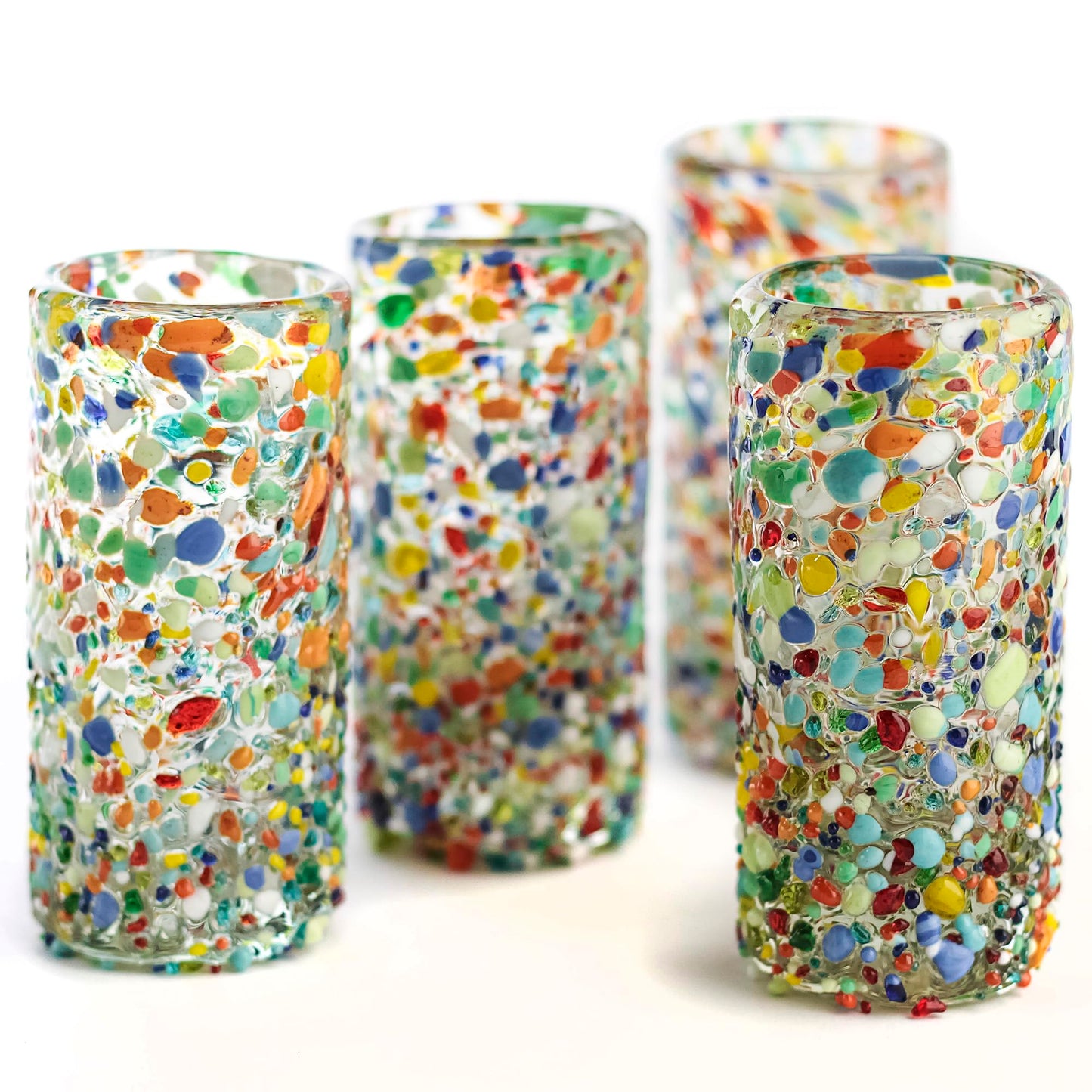 MEXTEQUIL - Authentic Mexican Tequila Shot Glasses - Tequila Set of shot glasses - 4 pcs - 2 Oz - Mexican Hand Blown Shot Glass (Confetti)