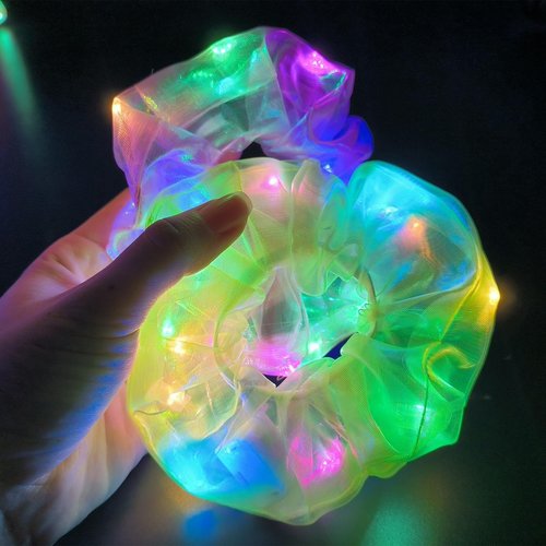 40Pcs Light Up Scrunchies with 24Pcs Satin Elastic Hair Bands, LED Hair Ties for Women & Girls, Glow in the Dark Party Supplies Christmas Party Favor Festival Rave Accessories for Neon Glow Party