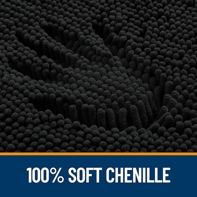 OLANLY Black Bathroom Rug 30x20, Extra Soft Absorbent Chenille Bath Rugs, Rubber Backing Quick Dry, Machine Washable Bath Mats for Bathroom Floor, Tub and Shower, Home Decor Accessories