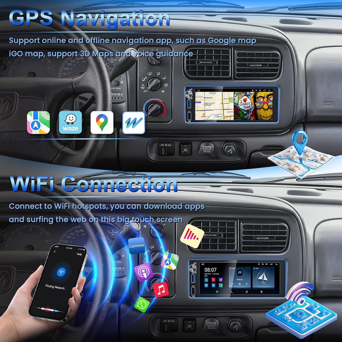 4G+64G Android 13 Car Radio For Dodge & Chrysler & Jeep (1990-2000), 6.2Touch Screen Stereo With Wireless Carplay, Android Aut