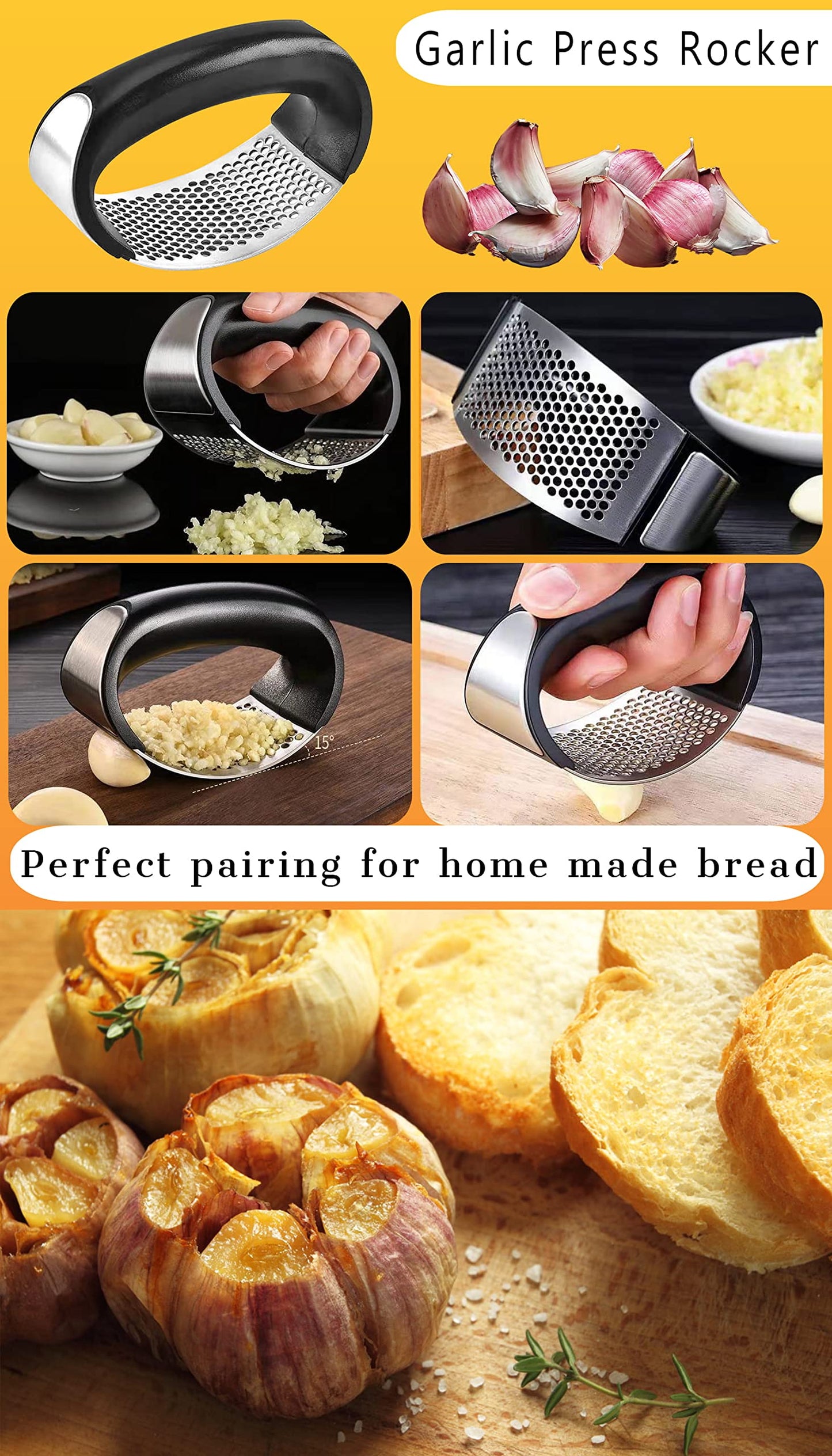 AOKDEER Garlic Roaster, Pre-Seasoned Cast Iron Garlic Roaster Oven Baker and Garlic Presses Set for Kitchen, Pumpkin Soup Pot Casserole, BBQ Grill Garlic Roasted Baker Tool for Outdoor Picnic Camping