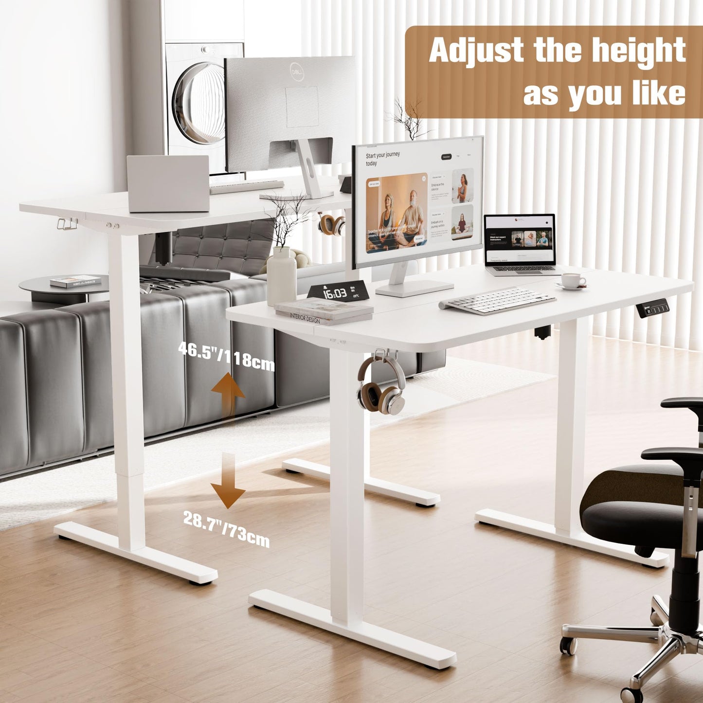 ERGOMAKER 43" Electric Standing Desk, Adjustable Height, Sit Stand Up Desk for Home Office & Computer Workstations, Memory Controller, White