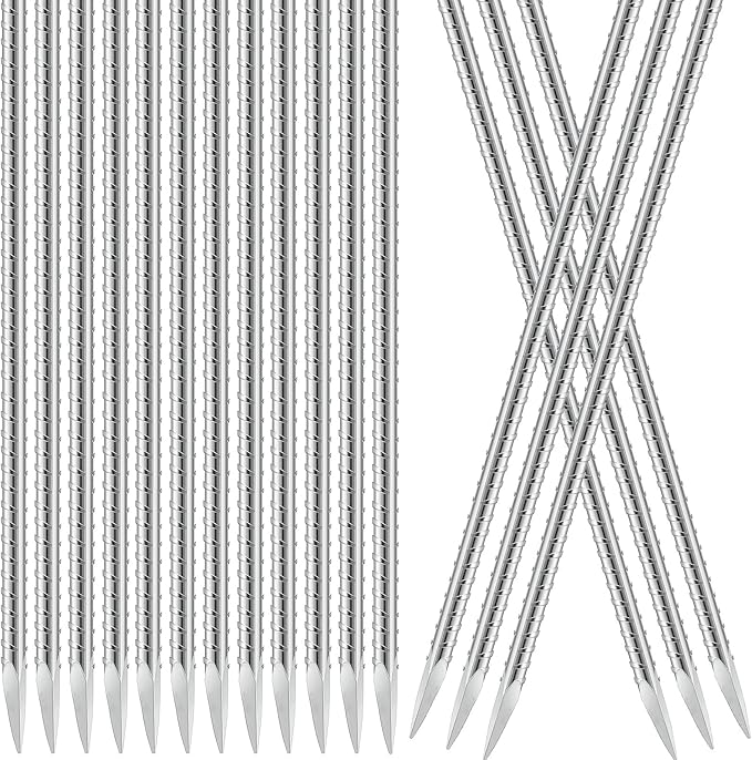 Gisafai 24 Pcs 16 Inch Giant Skeleton Accessories Heavy Duty Ground Anchors Steel Plant Support Garden Stake Halloween Inflatable Outdoor Decorations Ground Stake for Concrete Timber Garden Tent