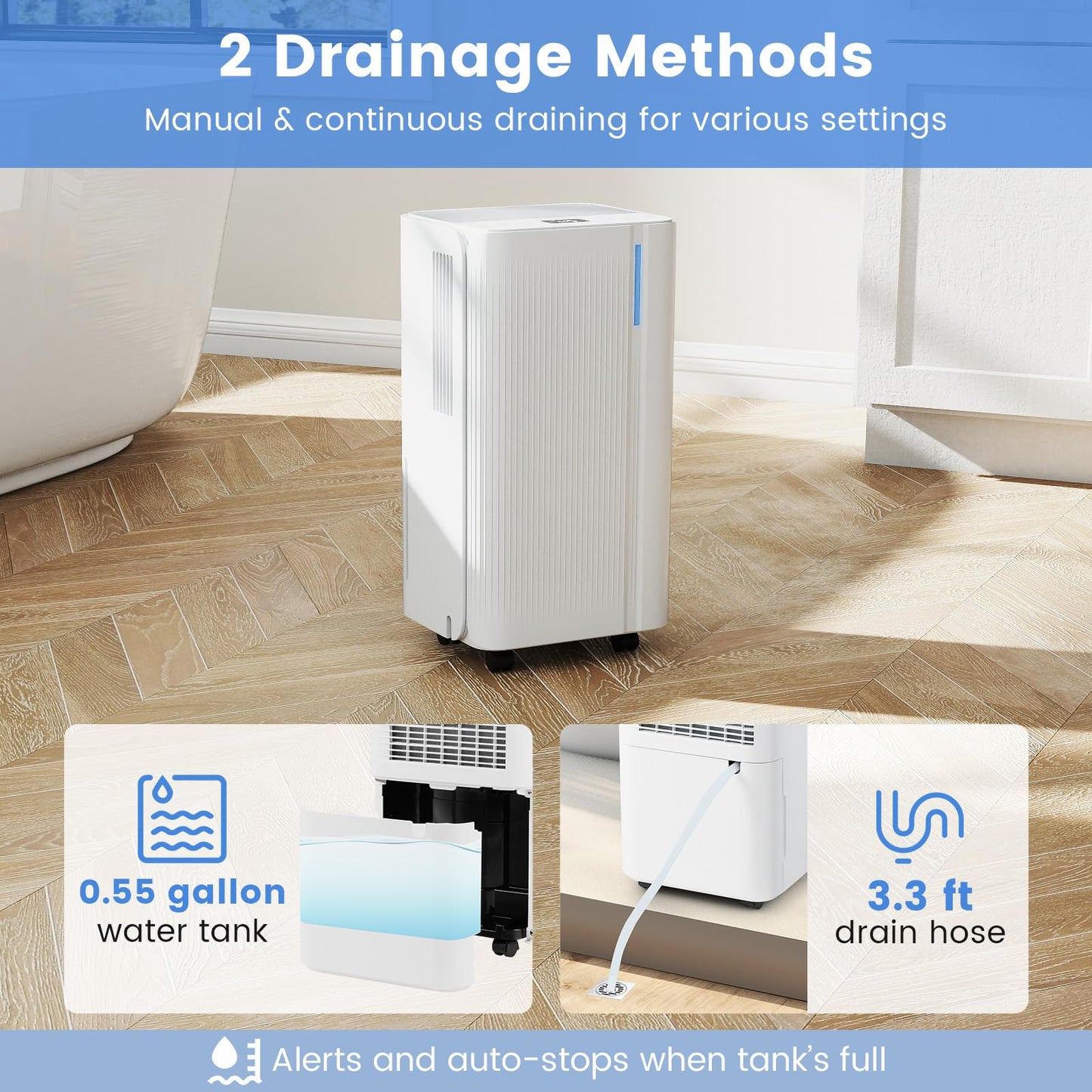 DORTALA 32 Pints Home Dehumidifier, 2000 Sq.Ft Portable Dehumidifiers with Drain Hose and Wheels, 3 Modes, 24H Timer, 3-Color Lights for Bathroom, Bedroom, Basement