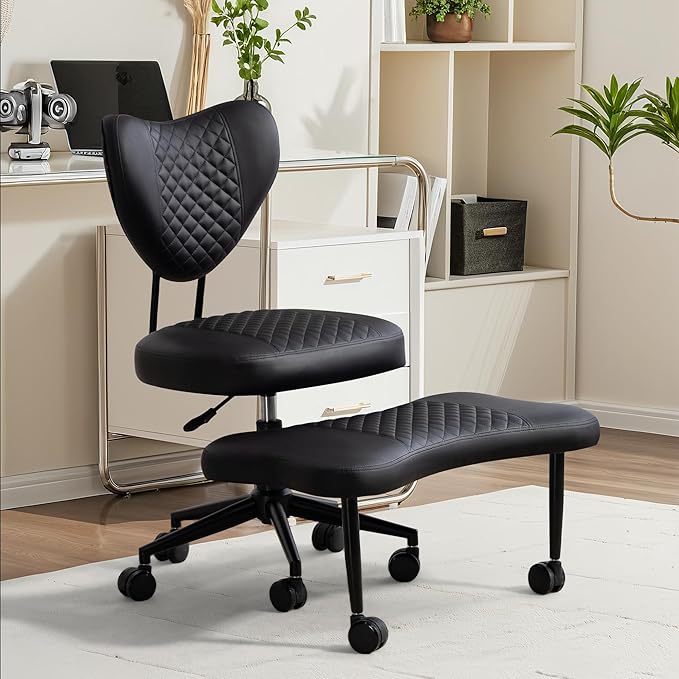 FLEXISPOT Cross Legged Office Chair Armless Kneeling Desk Chairs for Meditation ADHD Yoga Wide Criss Cross Chair with Wheels Vanity Chair for Girls Women Living Room Bedroom Study Small Space, Black