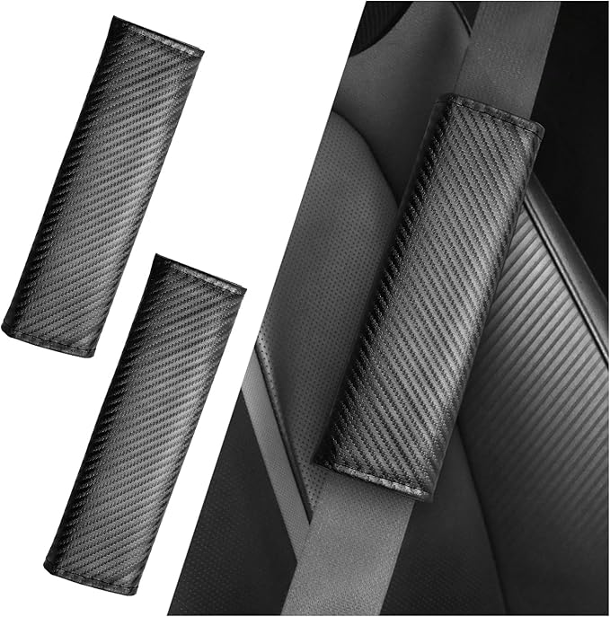 2PCS Carbon Fiber Seat Belt Cover Pad,Leather Seatbelt Covers for Reducing Shoulder & Neck Fatigue,Summer Essential Car Se...