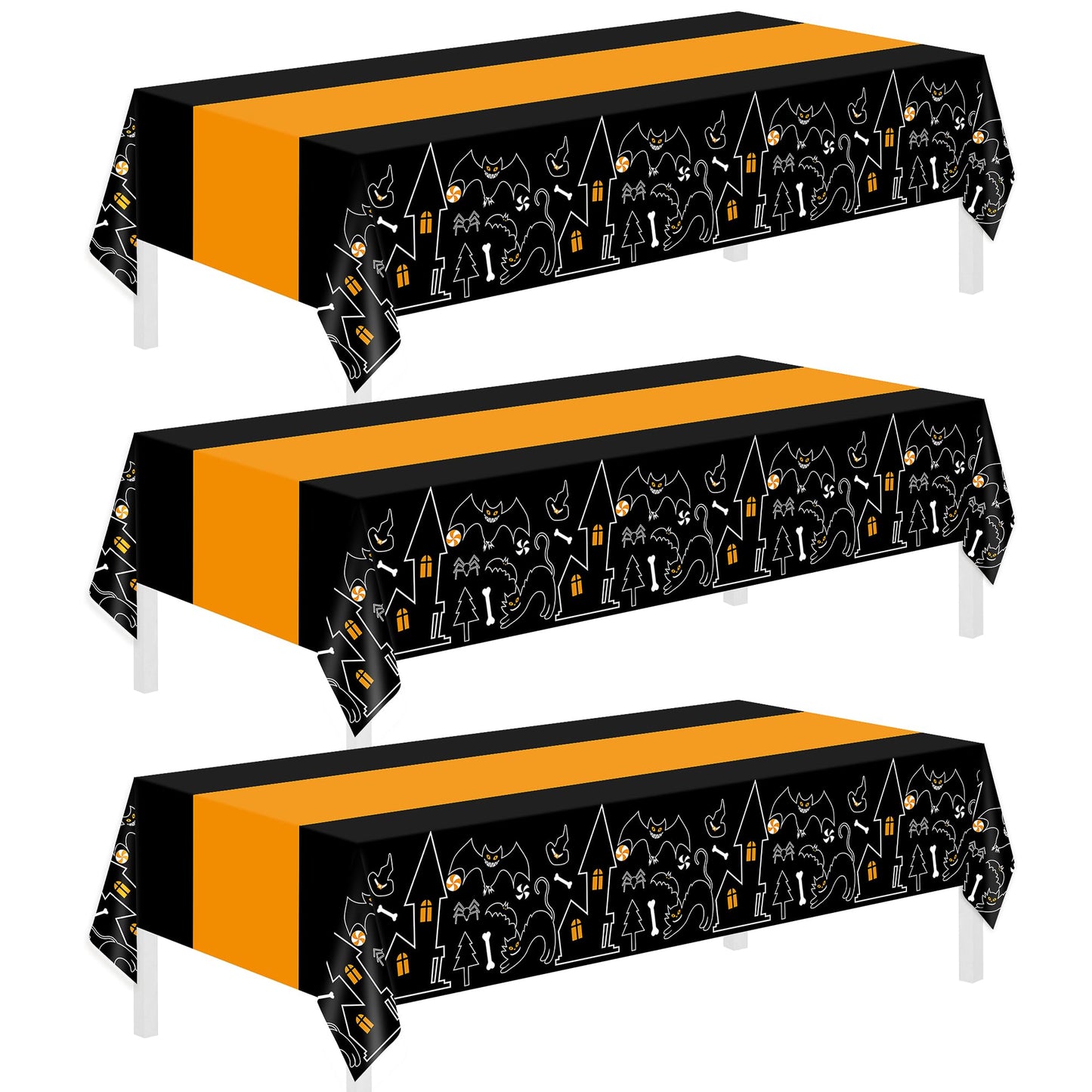 Childom 3 Pack Halloween Tablecloths,Disposable Plastic Tablecloths 54" x 108" Halloween Decorations,Plastic Table Cover for Birthday,Party Supplies,Holiday Table Cloth for Home,Dinner,Indoor,Outside