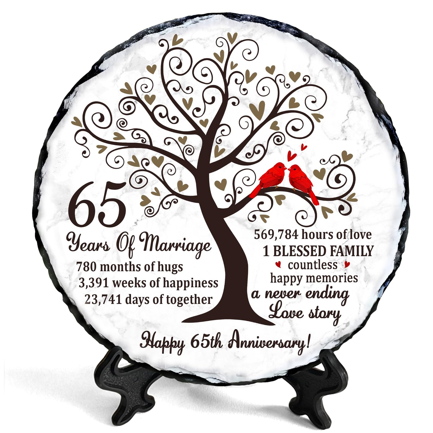 Bozspacer Blue Sapphire Couple Slate Plate – 65th Wedding Gifts for Parents & Couples – Unique 65th Anniversary Wedding Gift Ideas – 65 Years of Marriage Decoration, Plaque, Keepsake