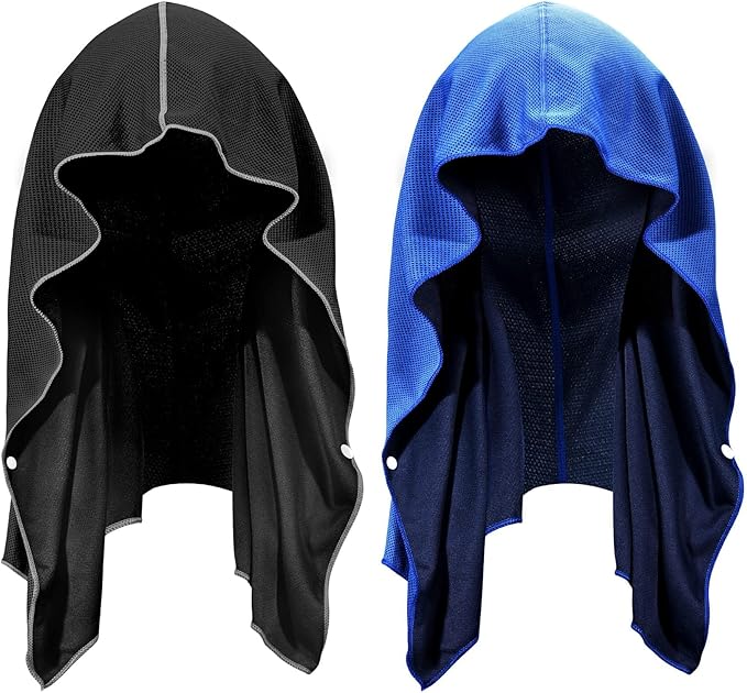 HoneyHu Artic Cool Towel 2-Pack | UPF 50+ Cooling Hoodie Towel, Instant Chill for 2 Hours | Reusable Sun Protection for Me...
