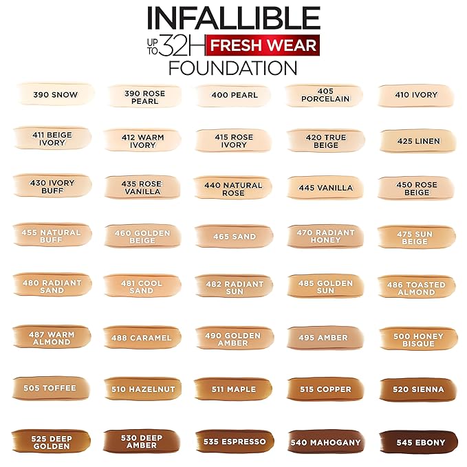 L'Oreal Paris Makeup Infallible Up to 32 Hour Fresh Wear Lightweight Foundation, 470 Radiant Honey, 1 Fl Oz, Packaging May Vary