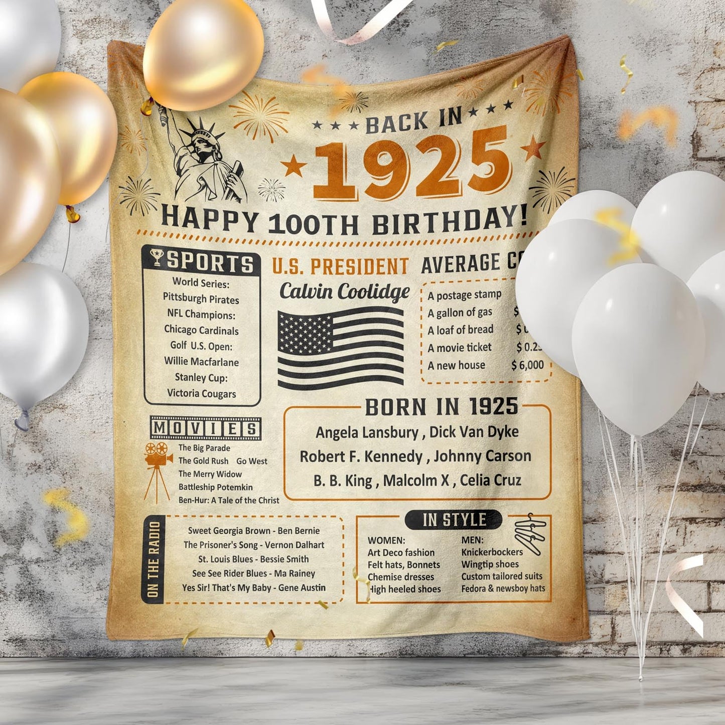 100th Birthday Decorations for Women or Men, 100th Birthday Gifts for Women Men, 100th Birthday Party Supplies, Gifts for 100 Year Old Woman Man Grandma Grandpa Dad Mom Throw Blanket 60x50 Inch