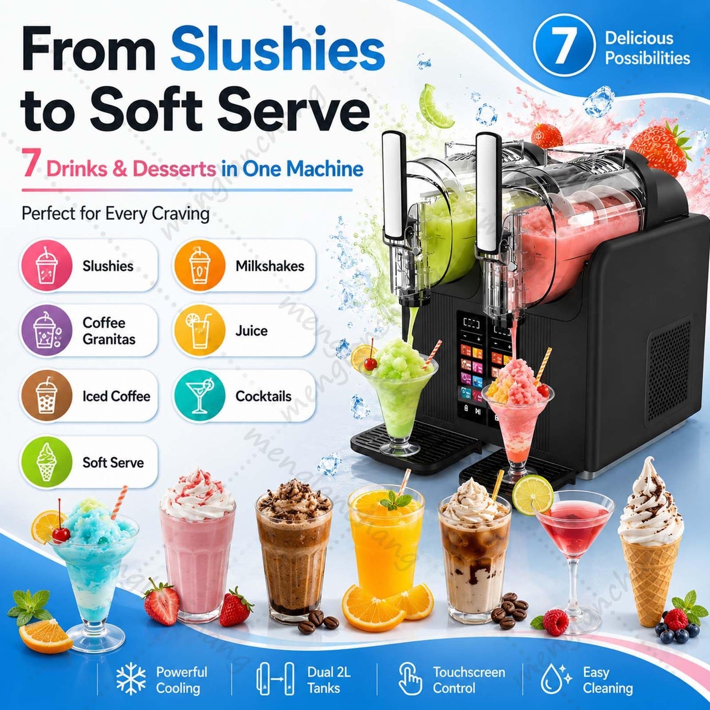 Slush Machine | Soft ServeIce Cream Maker | Slushy Machine Dual Tank 2x2L for Home/Commercial,No ice needed w/Rapid Chill&Temperature Control/Touchscreenfor Margarita,Frappé,Easy Clean Black