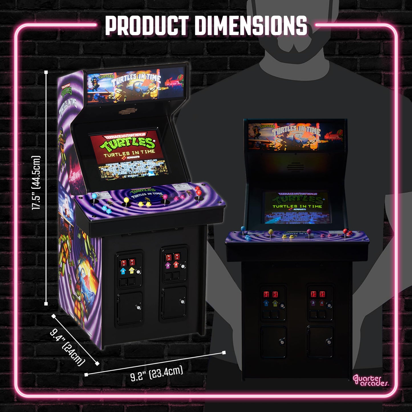 Numskull Quarter Arcades TMNT Turtles in Time Collector's Edition Mini Arcade - 1/4 Scale Authentic Wooden Replica, Original ROM, Rechargeable Battery & 3W Speakers for Retro Enthusiasts
