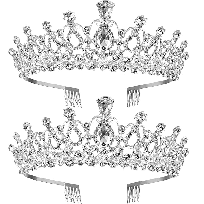TecUnite 2 Pack Silver Tiara and Crowns for Women Crystal Princess Crown with Combs Wedding Tiaras for Bride Rhinestones H...