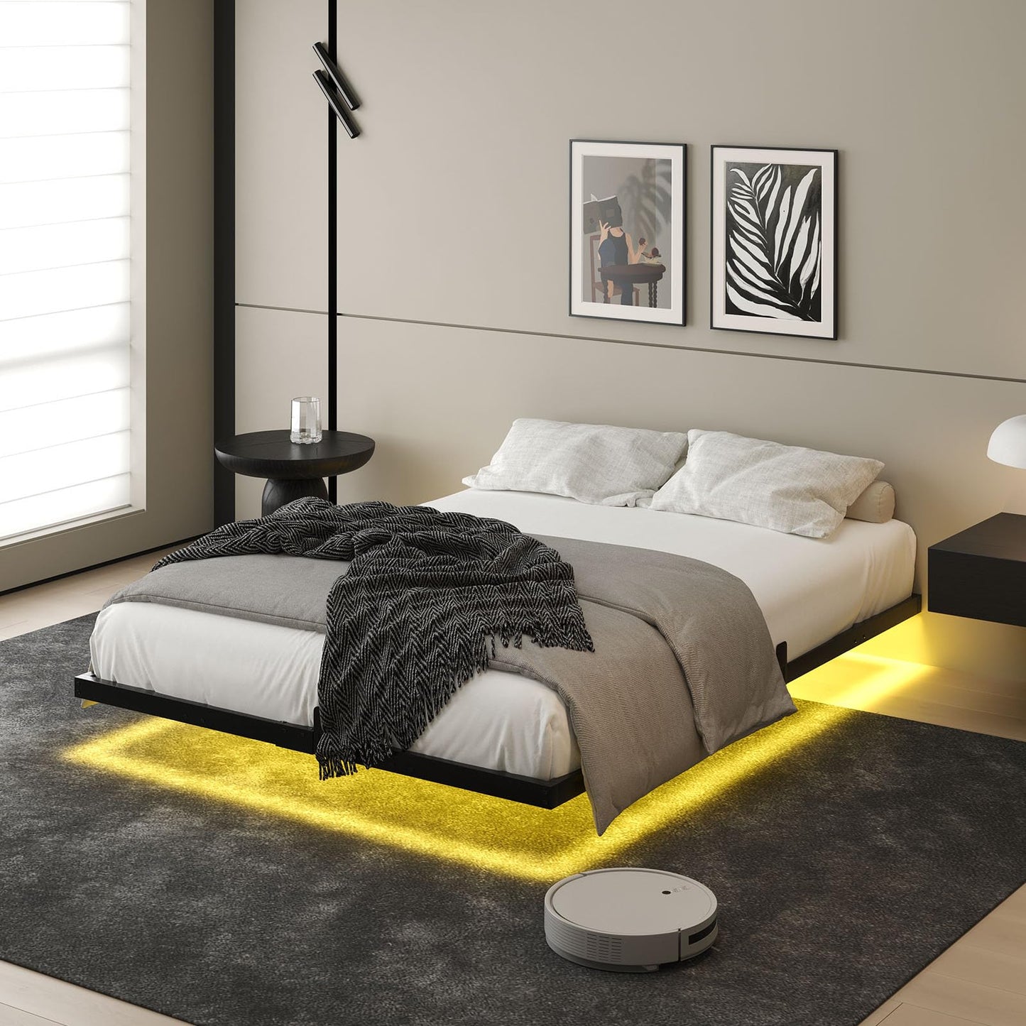 HOMBCK Floating Bed Frame Full Size with Smart LED Lights, Metal Platform Bed, No Box Spring Needed, Noise-Free, Easy Assembly