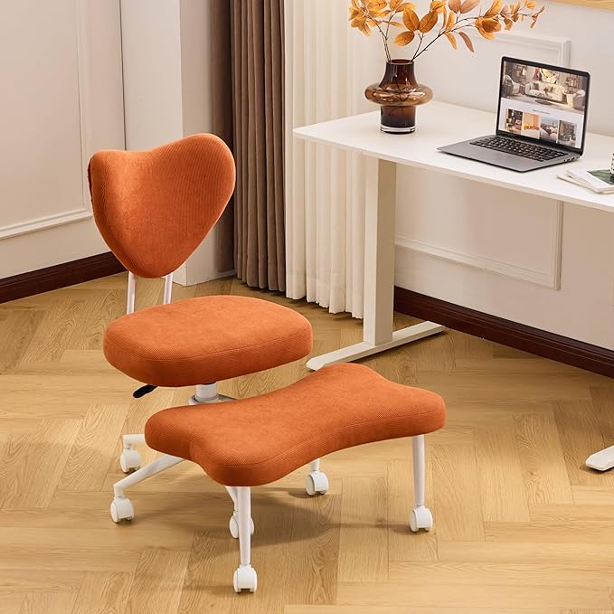 Orange Crossed Legged Office Chair, Criss Cross Office Chair with Adjustable Height, Lumbar Support & Wheels, Meditation Desk Chair for ADHD Home Office Use