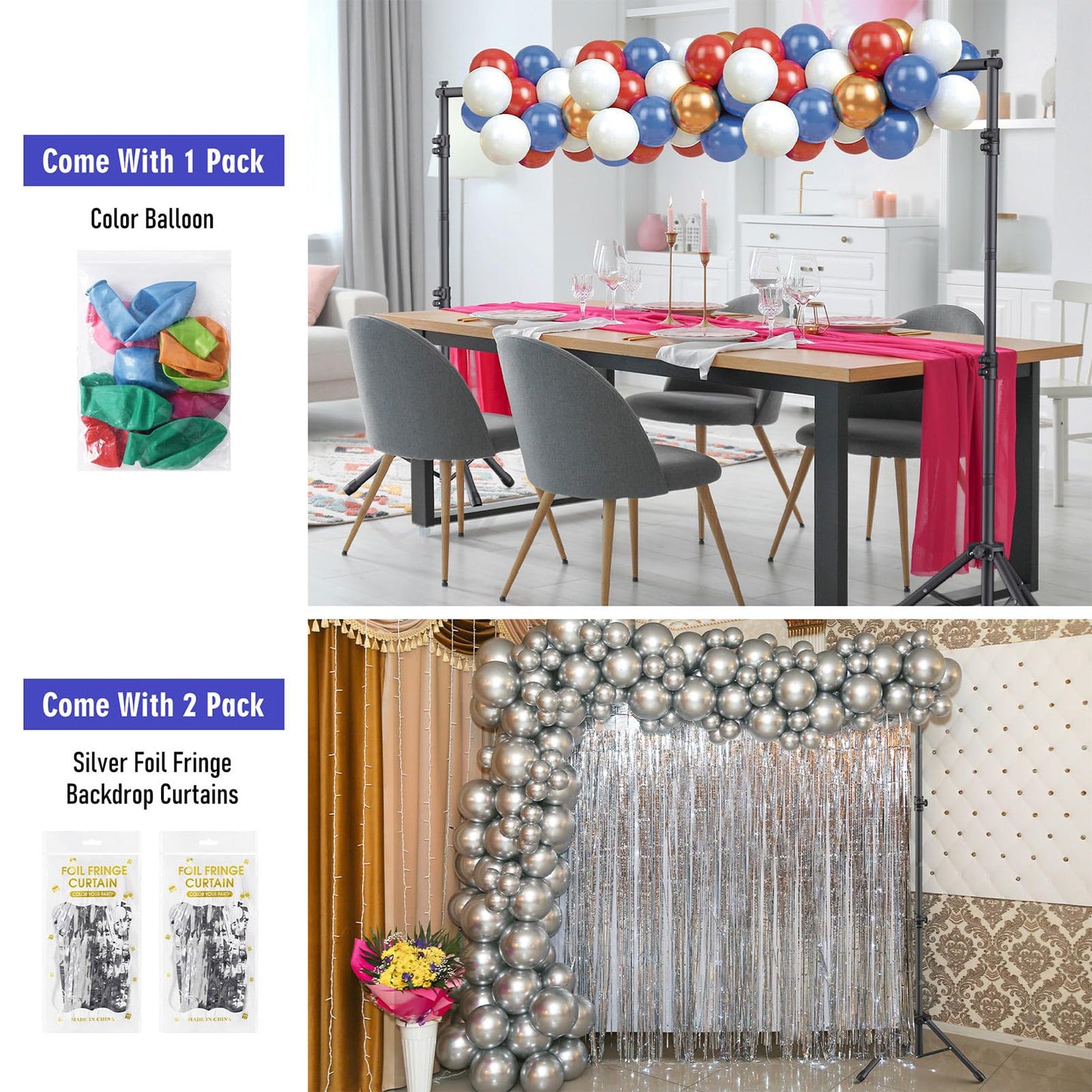 Eocnrhe Backdrop Stand Kit - 6 Widths, 10x7.5ft Adjustable Background Stand for Parties & Studio Photography