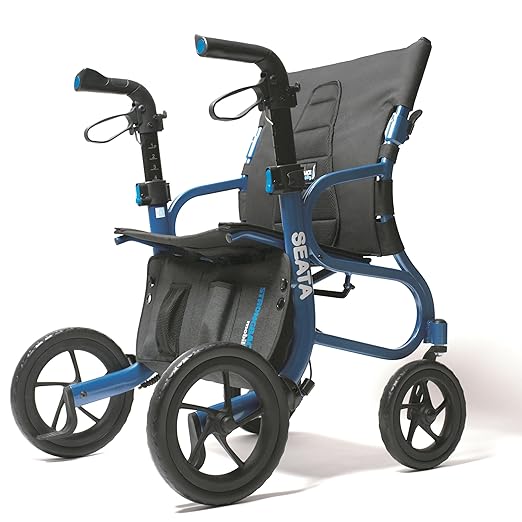 Strongback Mobility Seata Rollator Walker with Seat for Seniors - Lightweight Foldable Adult Mobility Aid with Wheels and Brakes, Ergonomic Back Support, Adjustable Height, 19.6" Width, 300lb Capacity
