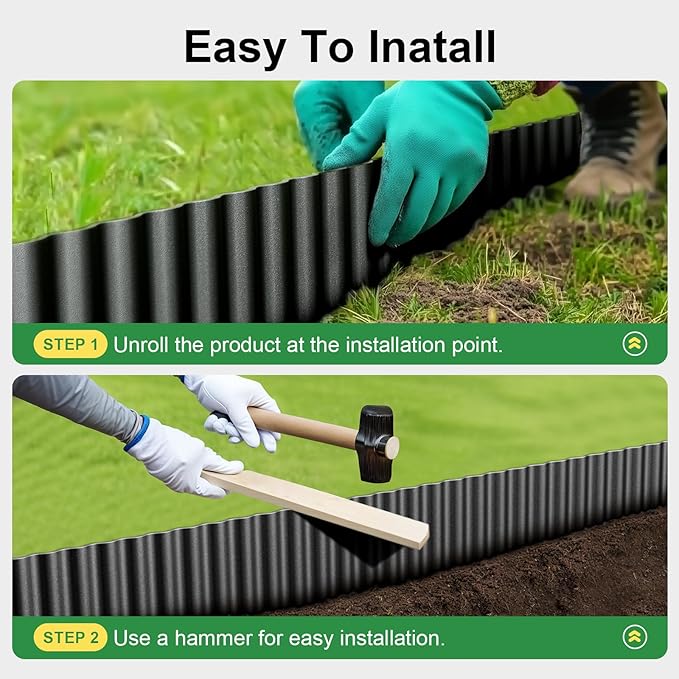 Land Guard Corrugated Garden Edging Border, 6" x 50' Landscape Paver Edging, Tall Landscape Edging, Fence for Garden, Flower Bed, Lawn and Landscape Edging (Glossy Black)