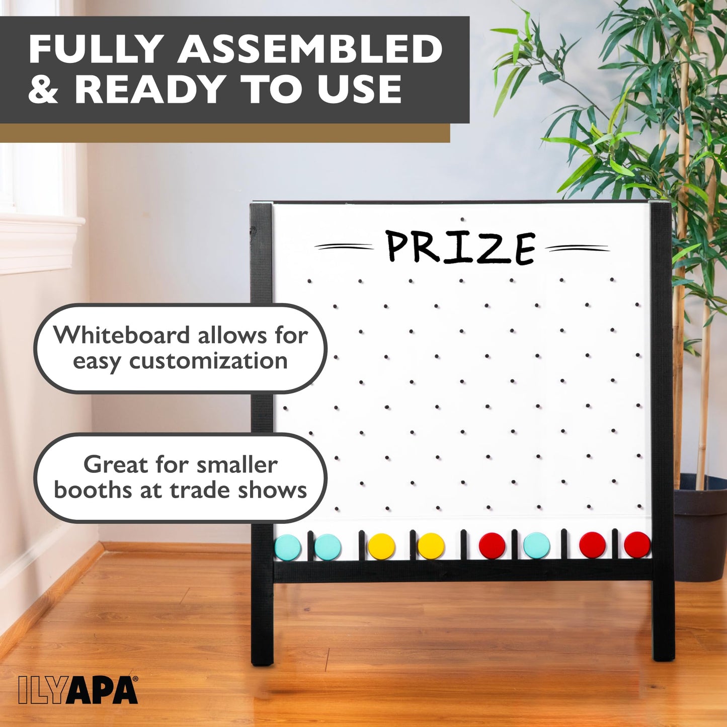 lyapa Large Portable Prize Drop Game - 41x27.5 Inch Double Sided Penny Drop Game, Wooden A-Frame Whiteboard Sign, Eraser & Token Storage Tote