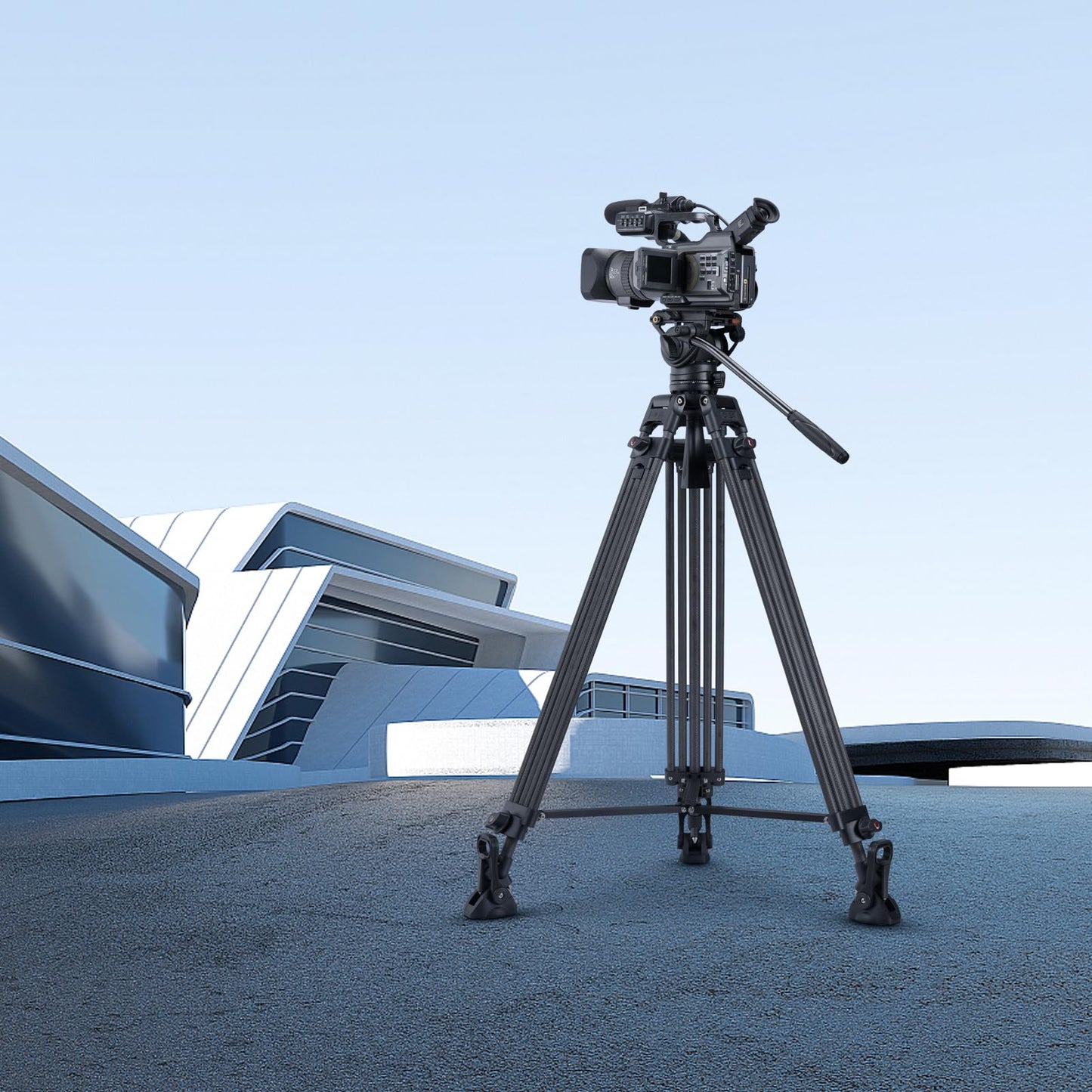 Cayer BV25LH Video Tripod System, 74 inch Carbon Fiber Professional Heavy Duty Camera Tripod Kit, Twin Tube Tripod Leg with Fluid Drag Head, 2 Pan Bar Handles, Max Loading 17.6LB
