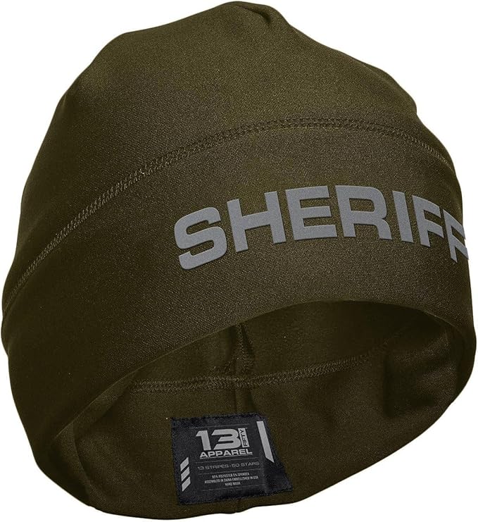 13FA Sheriff Reflective Utility Beanie - USA Patriotic Gear - Stretch-Fit Poly-Spandex - Unisex Hi-Vis Hat