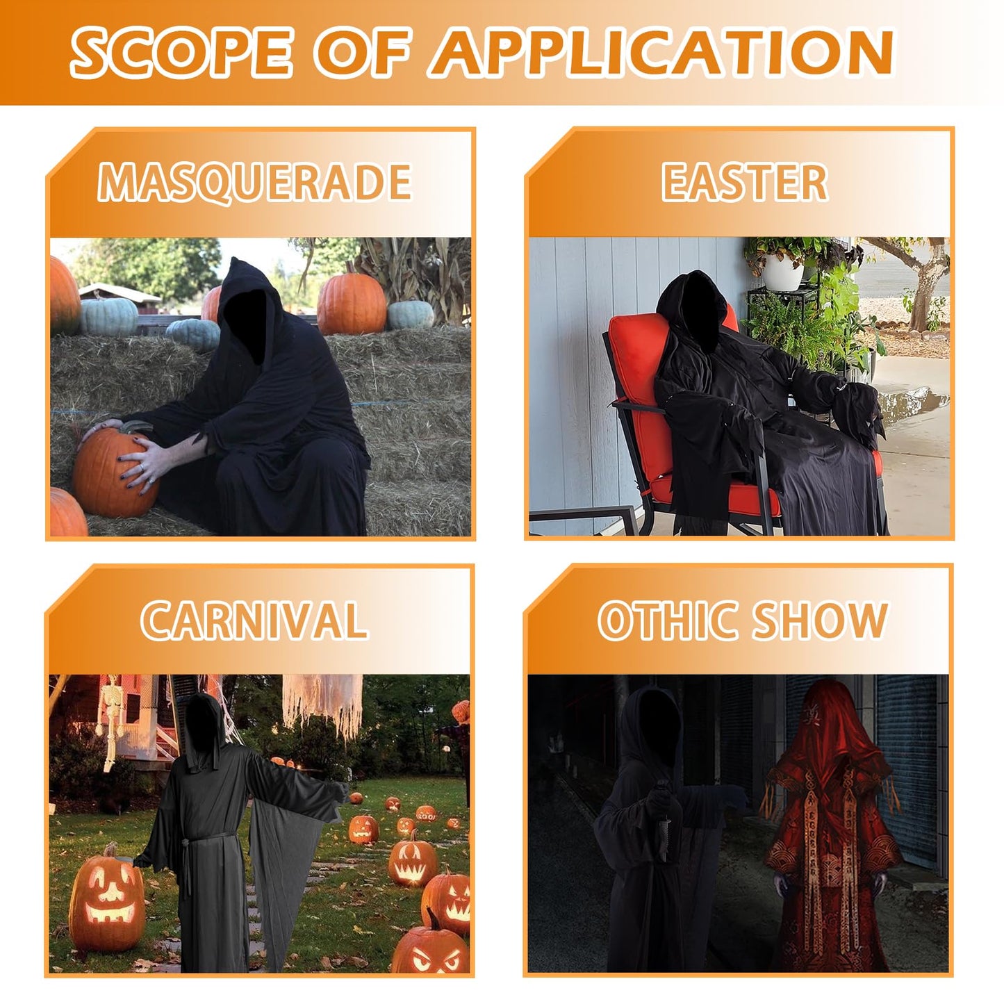KaTiSeMo Unisex Halloween Costumes, Hooded Cloak, Cosplay Cloak Horror Robe Costume Halloween Tunic Hooded Robe (XXL)