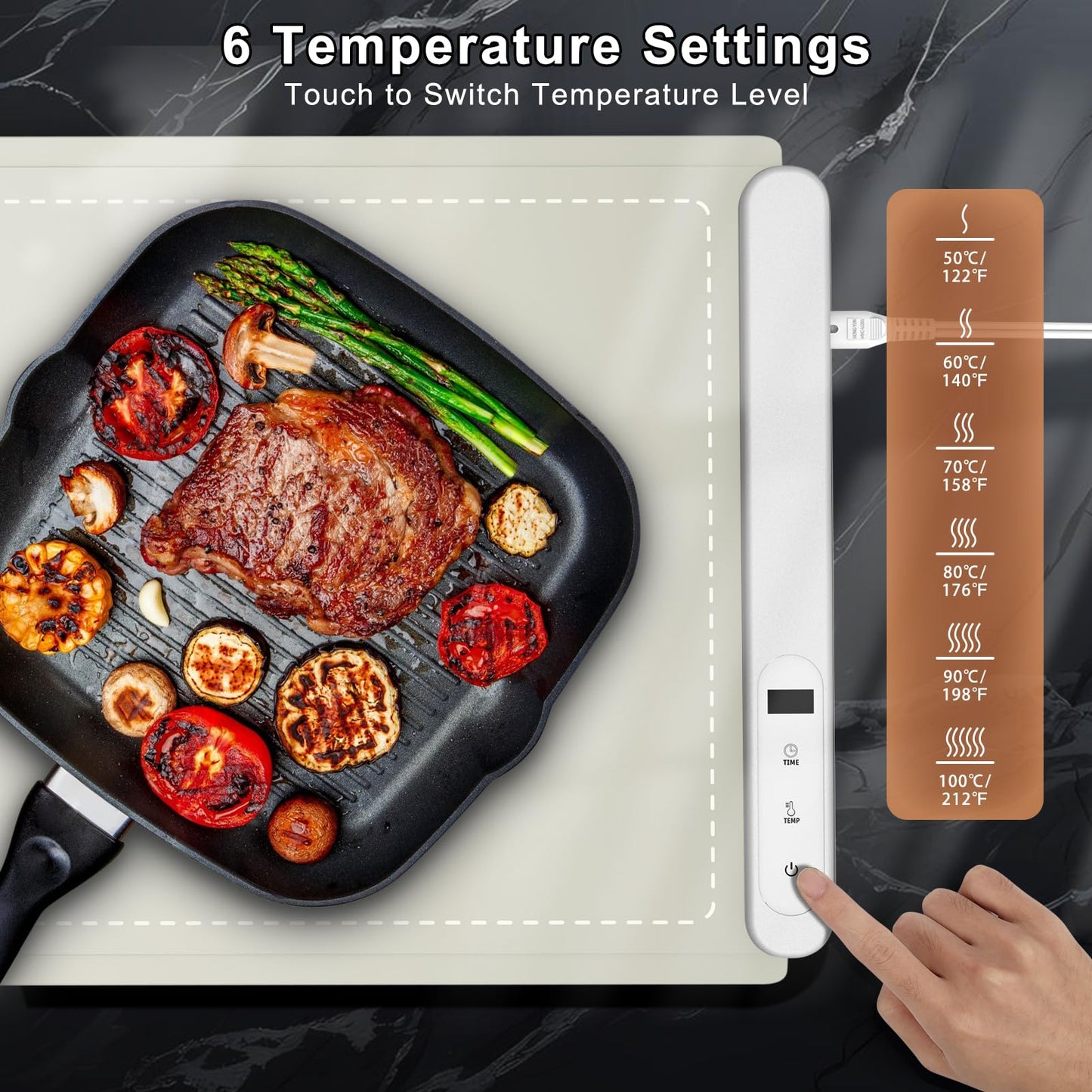 FYY Extra Large Warming Mat for Food - Rapid and Full Surface Heating, 6 Temp Settings, 6H Timer, Rollable Portable Food Warming Mat for Gatherings, Parties, Keep Meal Warm (XX Large Size, Khaki)