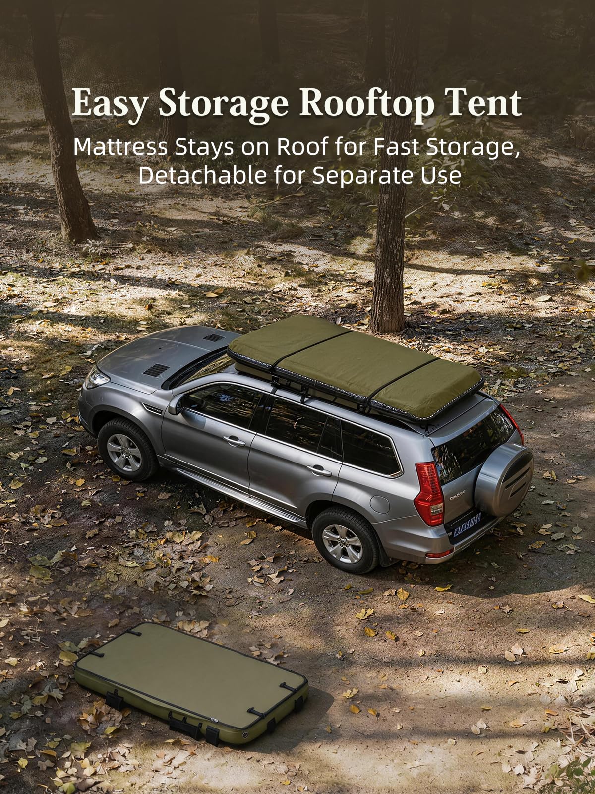 MC TOMOUNT Inflatable Rooftop Tent for Camping, Roof Top Truck Tent with Detachable Mattress, Panoramic Skylight & Ladder, Easy Setup Blow Up 2-3 Person Canvas Roof Tent for Car SUV Jeep Van