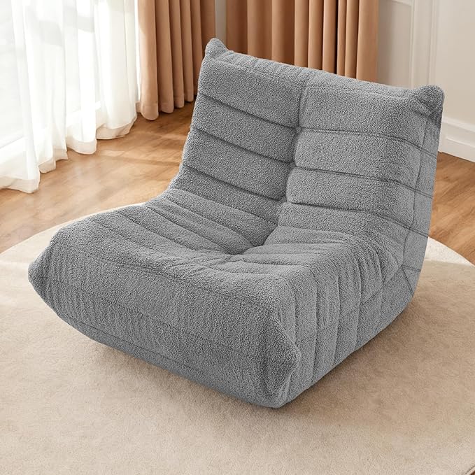 HABUTWAY Bean Bag Chairs Fireside Lazy Floor Sofa, Soft Teddy Fleece Bean Bag Sofa with High-Resilience Foam Filling，Beanbag for Living Room, Bedroom, Office(Light Gray Teddy)