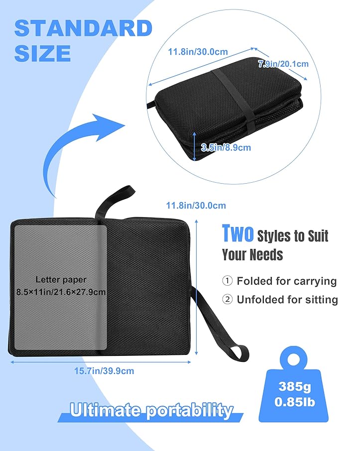 FASTMOMENT Airplane Seat Cushion Portable Travel Cushion for Comfort Foldable Stadium Pad with Breathable Fabric Seat Pad Perfect for Long Flights, Office, Bleacher, Camping