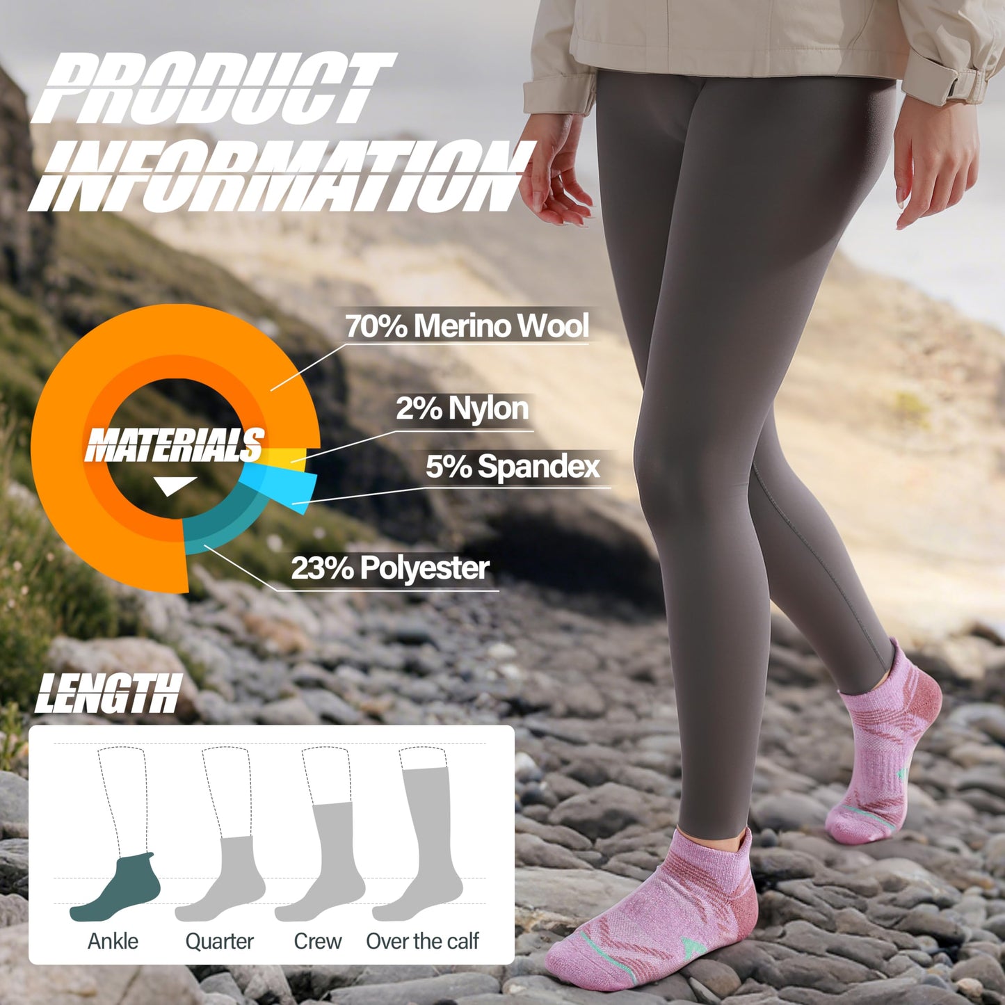 ANTSANG Merino Wool Ankle Hiking Socks Compression Warm Thermal Thick Cushion Winter Running No Show Moisture Wicking Socks Gifts Stocking Stuffers for Women Men 6 Pairs(Light Mixed,M)